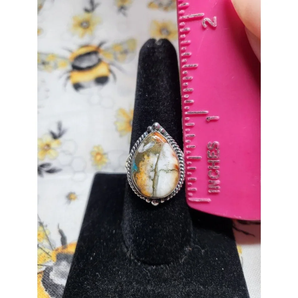 Sterling Silver Spiny Oyster Copper Turquoise Teardrop Ring